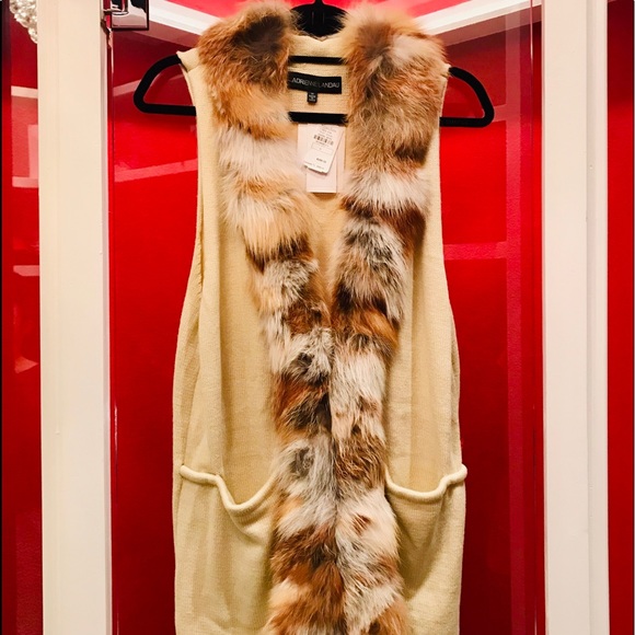 * NWT Authentic Adrienne Landau Knit Vest/Fox Fur - Picture 8 of 8